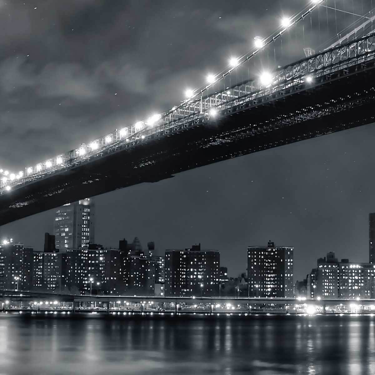 Affiche encadrée pont de New York nuit Affiche + cadre en métal - Noir