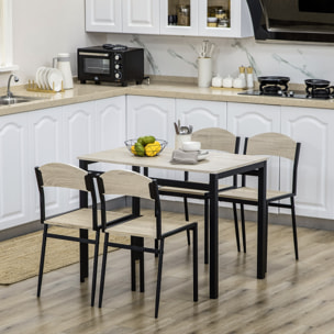 Juego de Mesa y Sillas de Comedor, Mesa de Cocina Rectangular con 4 Sillas, Estilo Moderno, Marco Metálico, para Espacios Pequeños, Salón, Roble y Negro