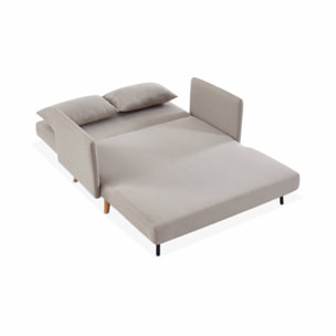 Canapé convertible en tissu - Panam - 2 places scandinave. pieds bois clair. beige. banquette. dossier inclinable