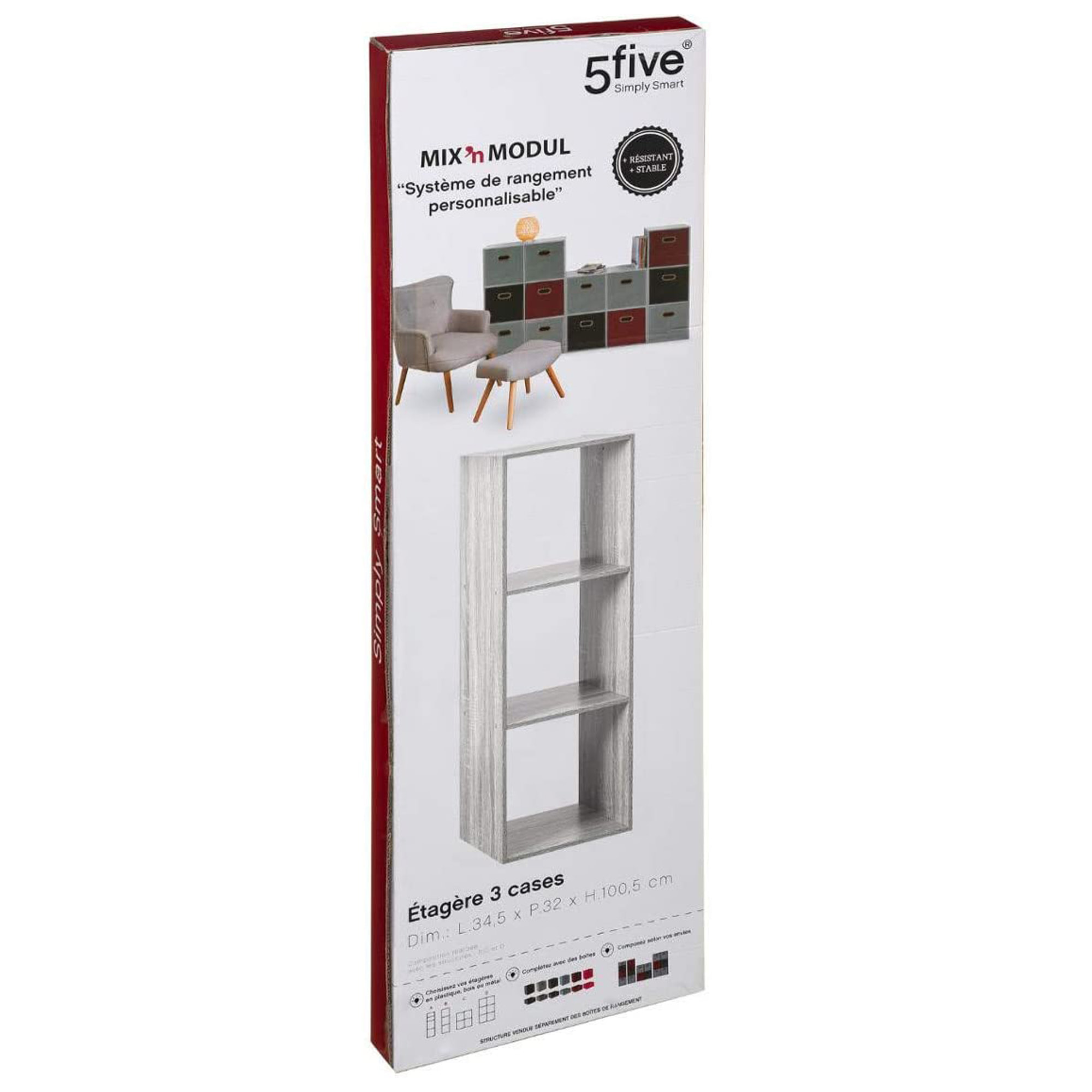 Estantería de 3 compartimentos mix en gris