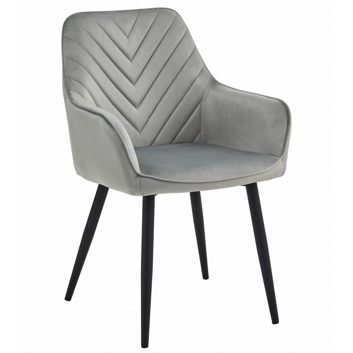 Sedia Nana con braccioli in velluto grigio argento e gambe nere