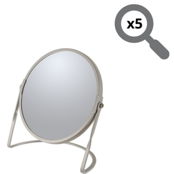 Miroir grossissant sur pied Acier AKIRA Taupe mat Spirella