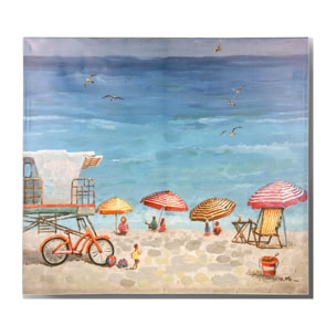 Quadro Con Spiaggia E Ombrelloni. Dim 90X100 Cm - Pezzi 1 - 90X100X3,5cm - Colore: Rosa - Bianchi Dino - Decori Casa E Complementi