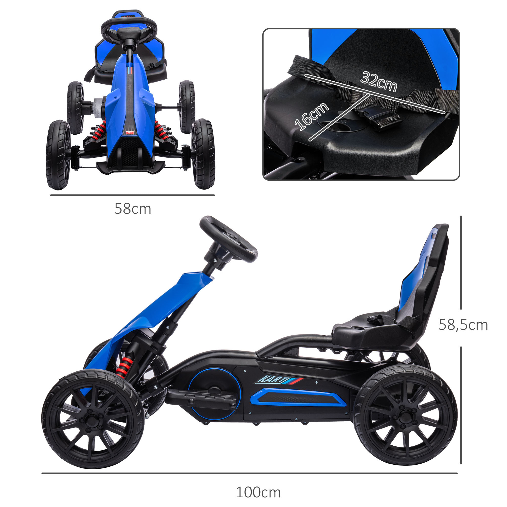 Go Kart Coche Eléctrico para Niños de 3 a 8 Años Kart con Batería 12V Velocidad Ajustable 3-5 km/h y Cinturón de Seguridad Carga 30 kg para Exterior 100x58x58,5 cm Azul