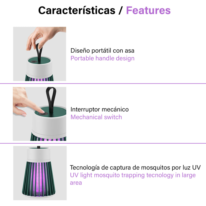 Trappola per zanzare elettrica portatile BG-002 con batteria. Luce da 365 NM per catturare le zanzare.
