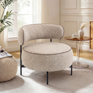 Butaca de Salón con Asiento Giratorio, Sillón de Salón, Tapizado en Lino, con Asiento Amplio, Acolchado Grueso, Patas de Metal para Dormitorio, Lectura, Beige