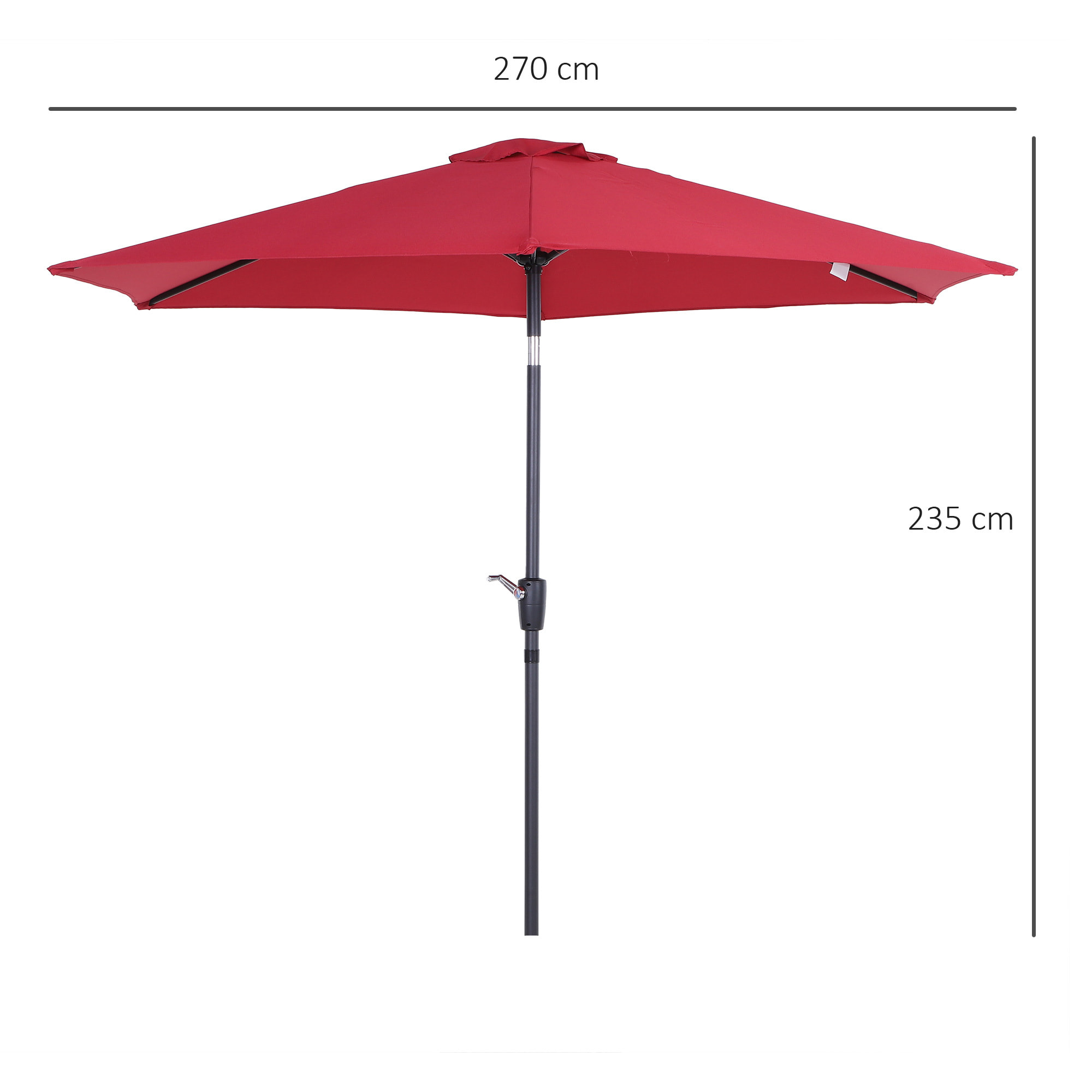 Sombrilla Reclinable de Aluminio Poliéster 2,7x2,35m Rojo