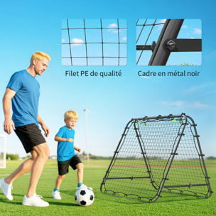 Filet de rebond double face 91 x 91 cm, pliable, rebondisseur pour entraînement football, réglable dans 5 angles, structure en acier, noir