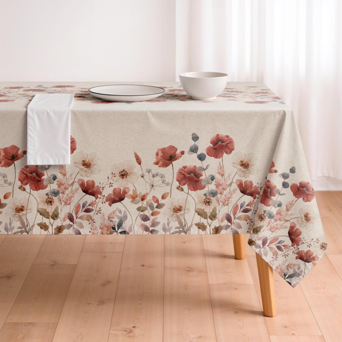 Mantel estampado antimanchas AMAPOLA NATURAL