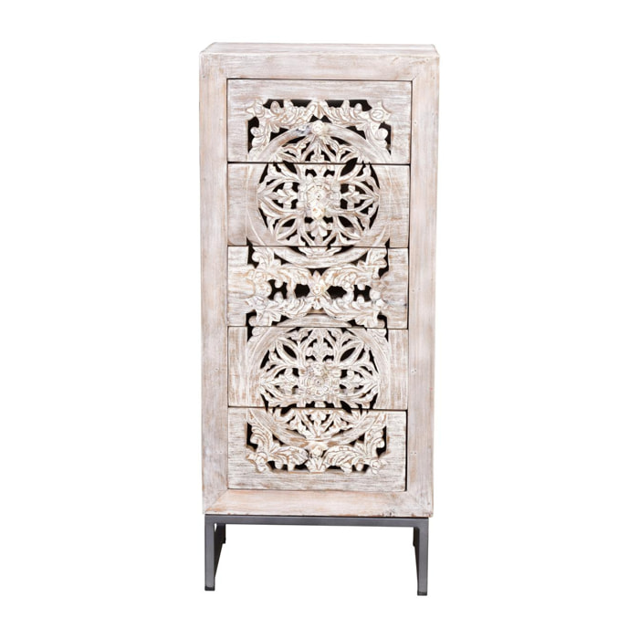 Sinfonier de Madera de Mango 45 Cm Estilo Étnico Boho Tallado