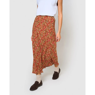 Falda midi bambula detalles plisados railay rojo