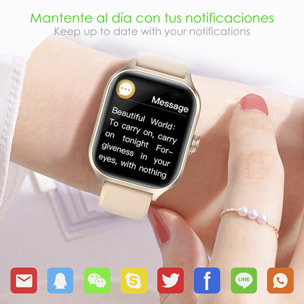 DAM Smartwatch GT4 Pro con llamadas BT, notificaciones push. Monitor deportivo y de salud. Corona multifunción. 4,2x1,2x5,2 Cm. Color: Oro