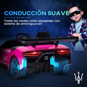 Coche Eléctrico para Niños de +3 Años Maserati GT2 Coche Eléctrico con Batería 12V Carro Eléctrico Infantil con Mando a Distancia Faros LED Bocina Música y Ruedas Auxiliares Rosa