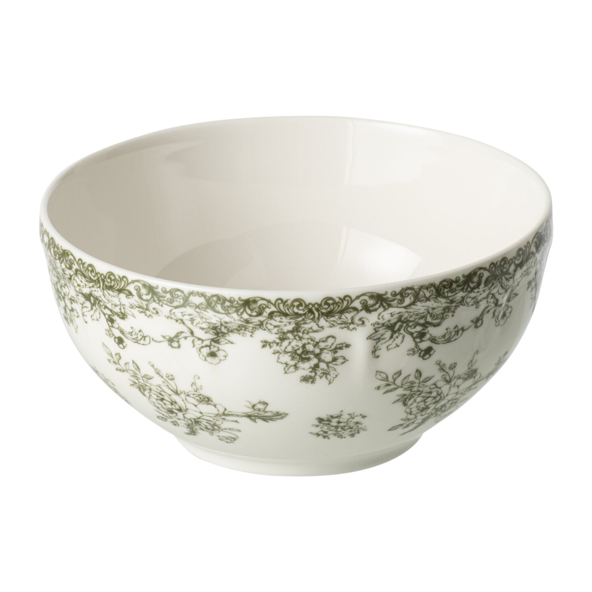 J-Line Bol fleurs - céramique - vert foncé/blanc - small - set de 6