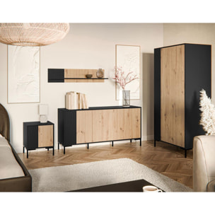 Cambridge - buffet bas - effet bois et noir - 3 portes - 150 cm - Bois / Noir