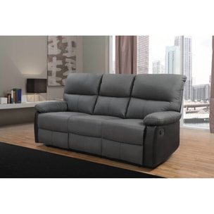 Canapé relax "Lincoln" - 3 places - Noir / Gris foncé