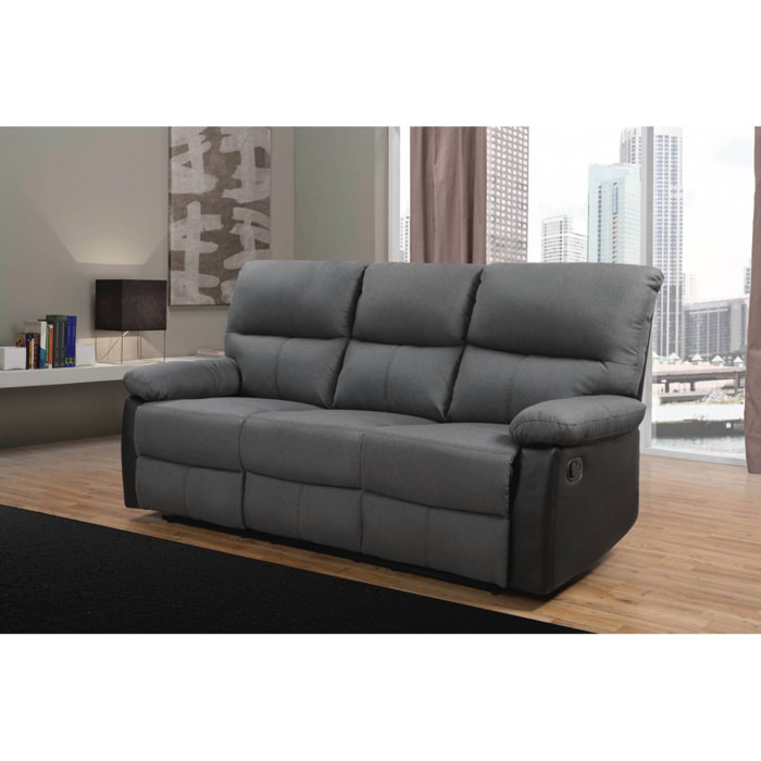 Canapé relax "Lincoln" - 3 places - Noir / Gris foncé