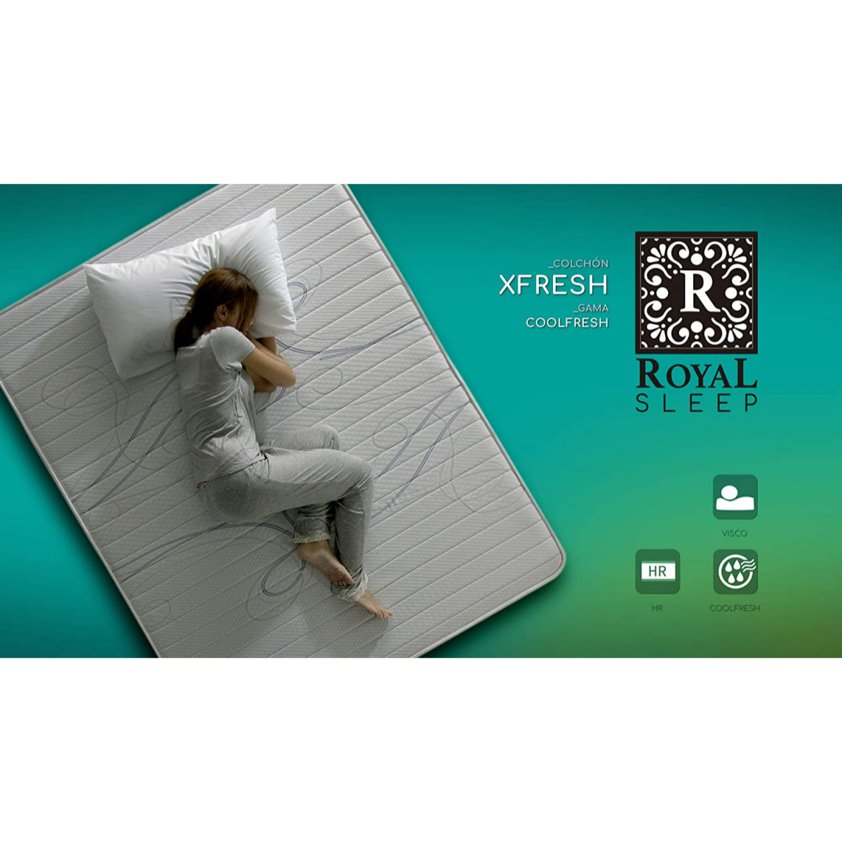 Colchón viscoelástico Royal Sleep Xfresh, 14 cm, Antiácaros, Coolfresh, Firmeza alta