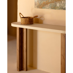 Console en microciment et pieds en bois ton chêne foncé de 120x80cm Hauteur: 35 Longueur: 120 Largeur: 80
