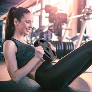 Disques de poids 2 x 5Kg + 2 x 7,5Kg - 3 poignées - trous de Ø25 mm - revêtement PP noir