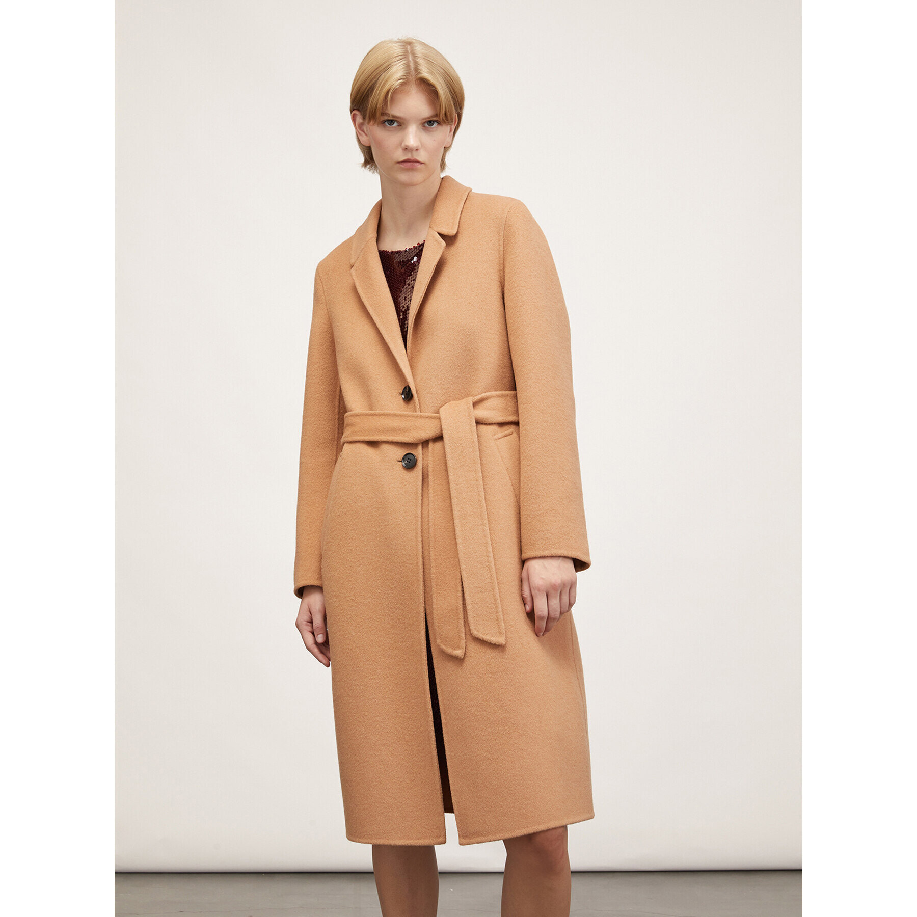 Motivi - Cappotto midi monopetto in panno double - Beige