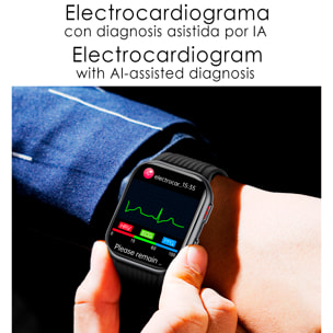 Smartwatch TK67. Llamadas Bluetooth con funciones avanzadas de salud: temperatura corporal, ECG, micro examen físico y presión arterial mediante bomba de inflado y bolsa de aire.