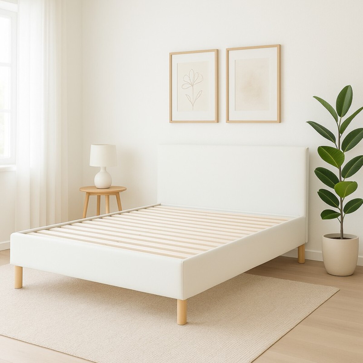 Lit Colisée avec tête de lit| Robuste et confortable | Montage simple rapide | Simili cuir | Blanc