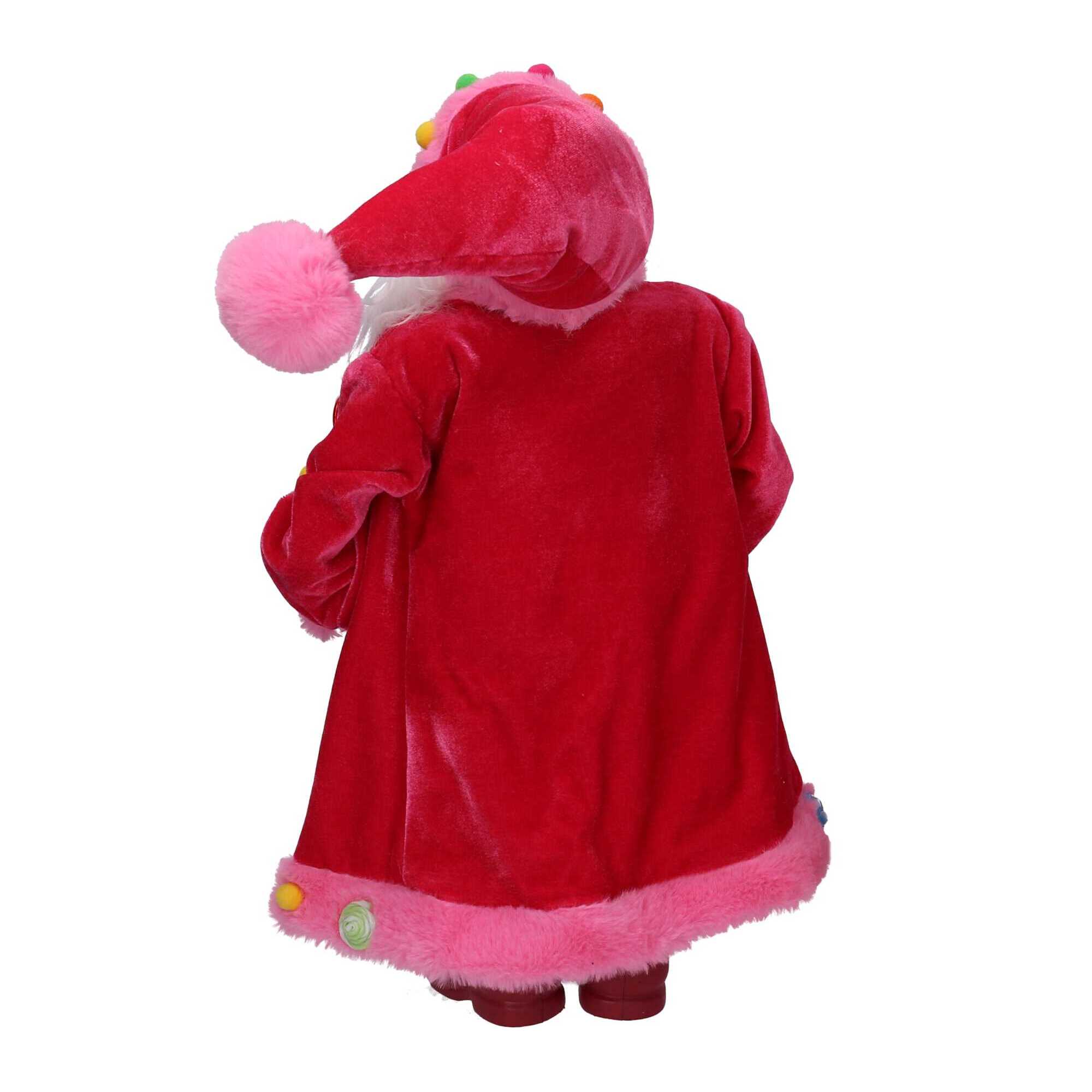 Babbo natale in tessuto con caramelle rosa cm23x13h45