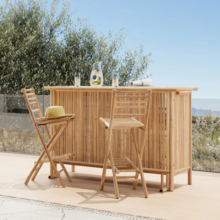 Ensemble bar et chaise de bar de jardin en bambou (lot de 2) - Vadella
