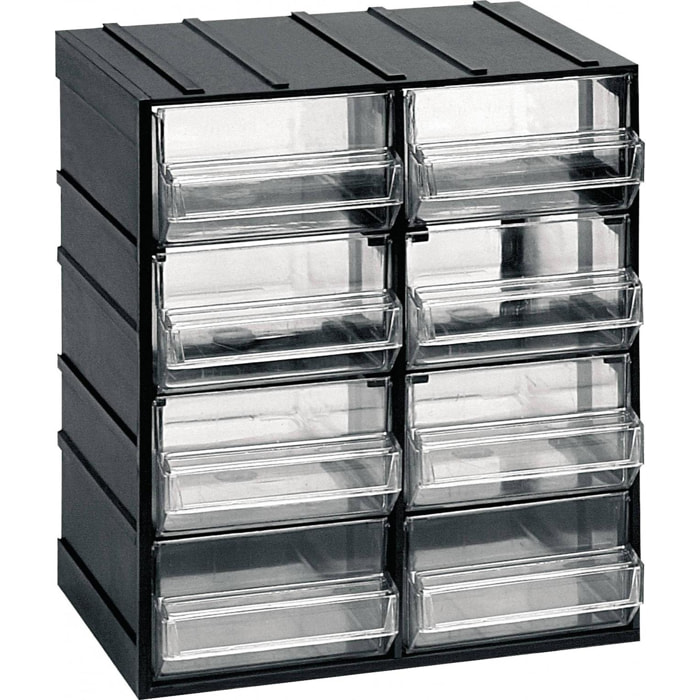 Cassettiera portaminuteria a 8 cassetti, Organiser portaoggetti con cassetti trasparenti, 100% Made in Italy, cm 19x15h23, colore Nero