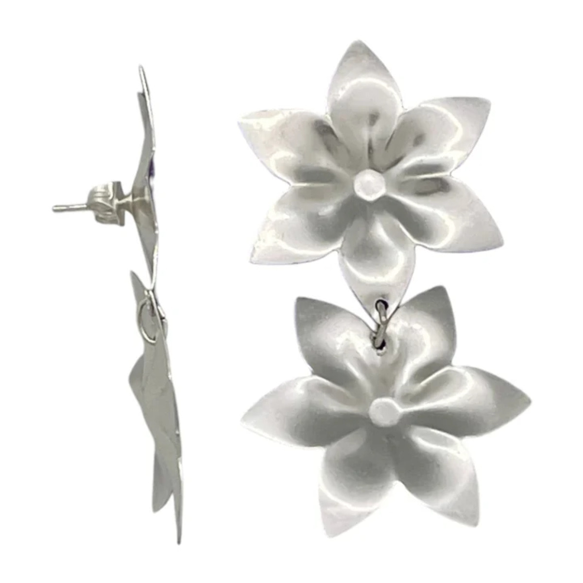 Pendiente doble flor colgante laton plata10µ