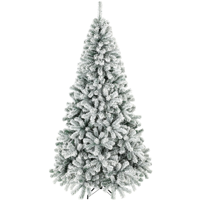 Árbol de Navidad Nevado de 220 cm, Árbol de Navidad de Abeto con Ramas Articuladas, 1000 Puntas de PVC Ignífugo, Montaje Rápido, Soporte de Acero Plegable, Verde y Blanco