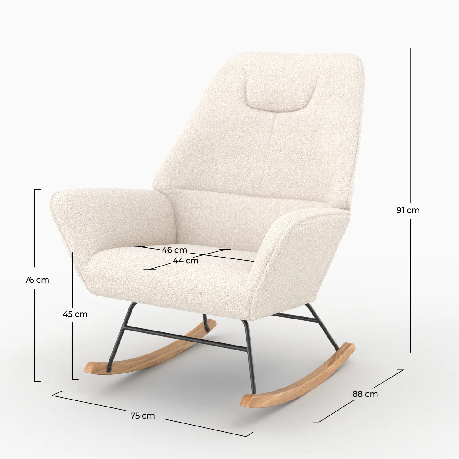 Rocking-chair en tissu bouclé blanc - Shaun