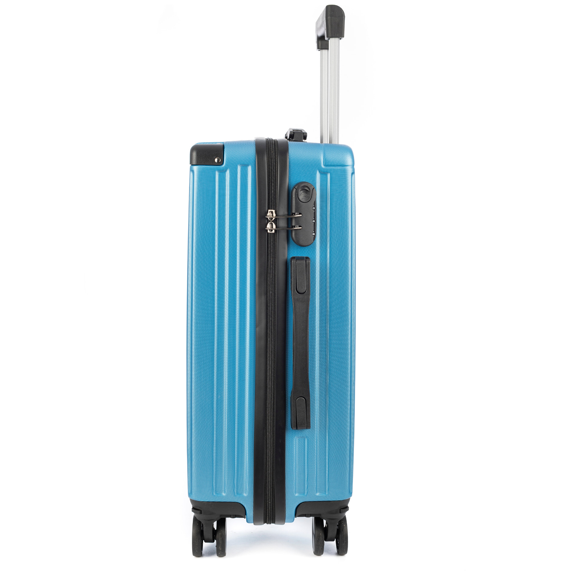 DAM Set di 3 valigie Trolley, in materiale leggero ABS ad alta resistenza con angoli rinforzati. Chiusura numerica e 4 ruote doppie estraibili e girevoli a 360°. 51x30x77 Cm. Colore: Blu Denim