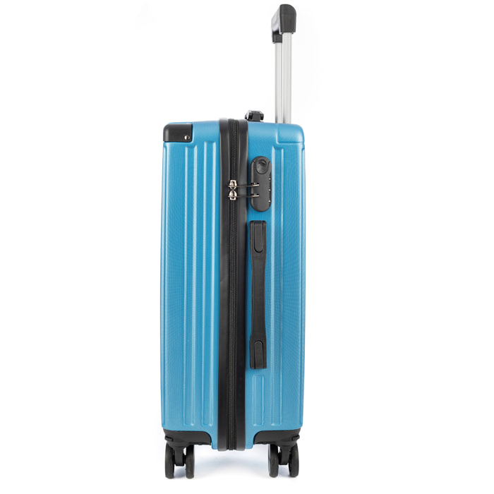 DAM Set di 3 valigie Trolley, in materiale leggero ABS ad alta resistenza con angoli rinforzati. Chiusura numerica e 4 ruote doppie estraibili e girevoli a 360°. 51x30x77 Cm. Colore: Blu Denim