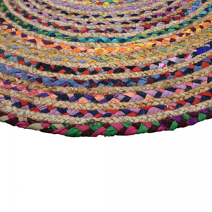 Tapis rond fait à la main en jute motif ethnique DECU