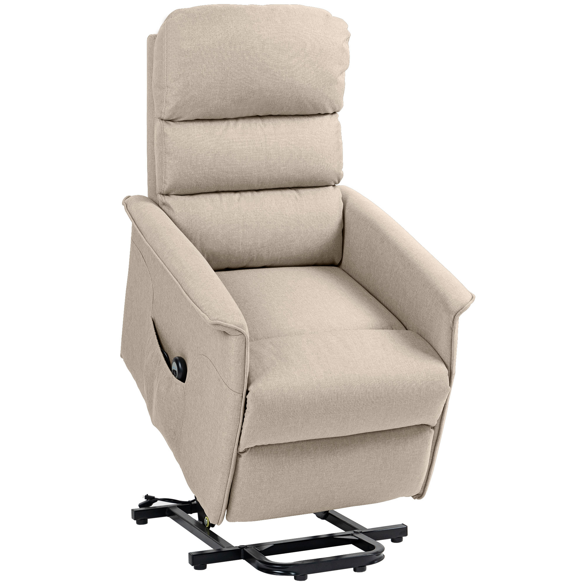 Fauteuil releveur inclinable massant chauffant - 2 télécommandes, roulettes, pochette - tissu beige chiné