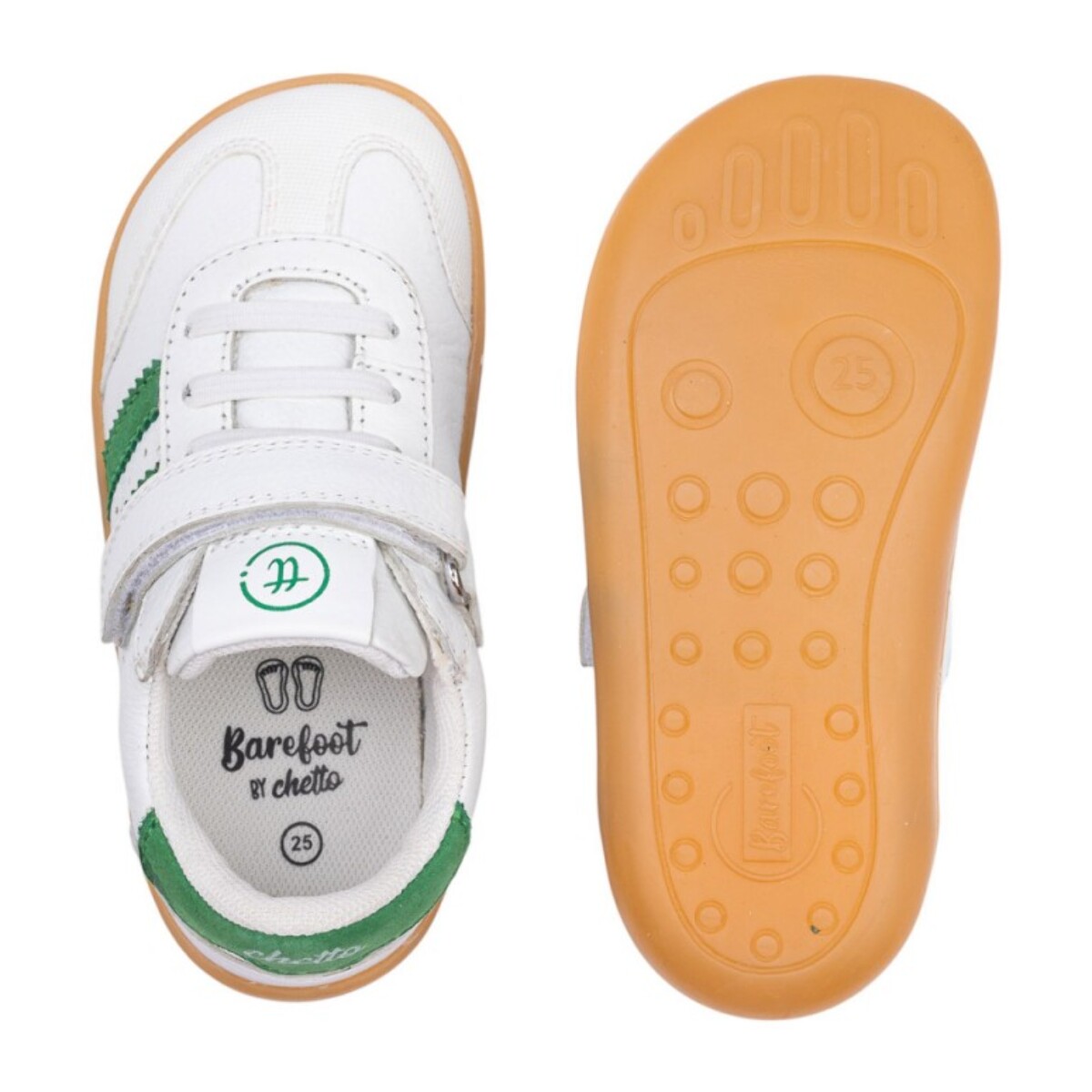 DEPORTIVA BAREFOOT CHETTO PIEL CON DOBLE FRANJA ANIMAL BLANCO - VERDE