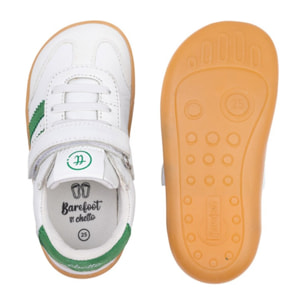 DEPORTIVA BAREFOOT CHETTO PIEL CON DOBLE FRANJA ANIMAL BLANCO - VERDE