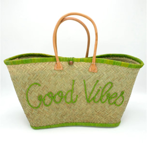 Panier artisanal de Madagascar - Good Vibes GM Vert anis