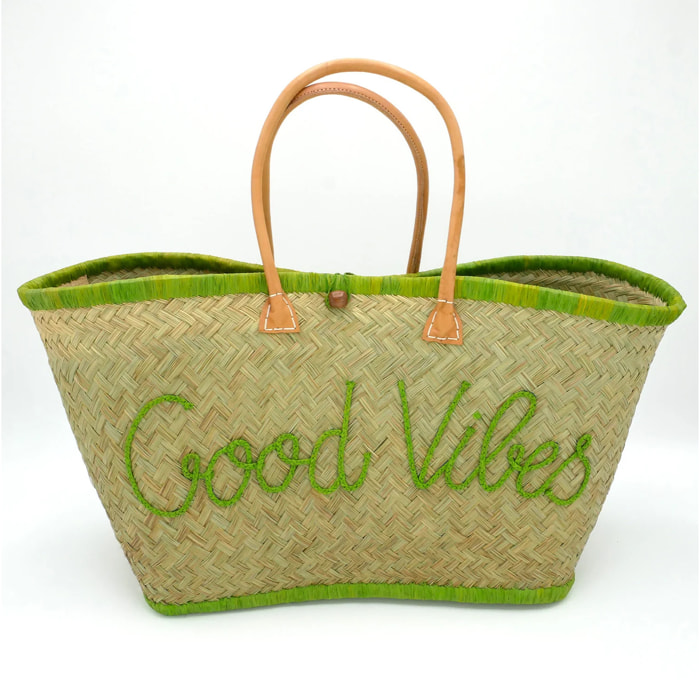 Panier artisanal de Madagascar - Good Vibes GM Vert anis
