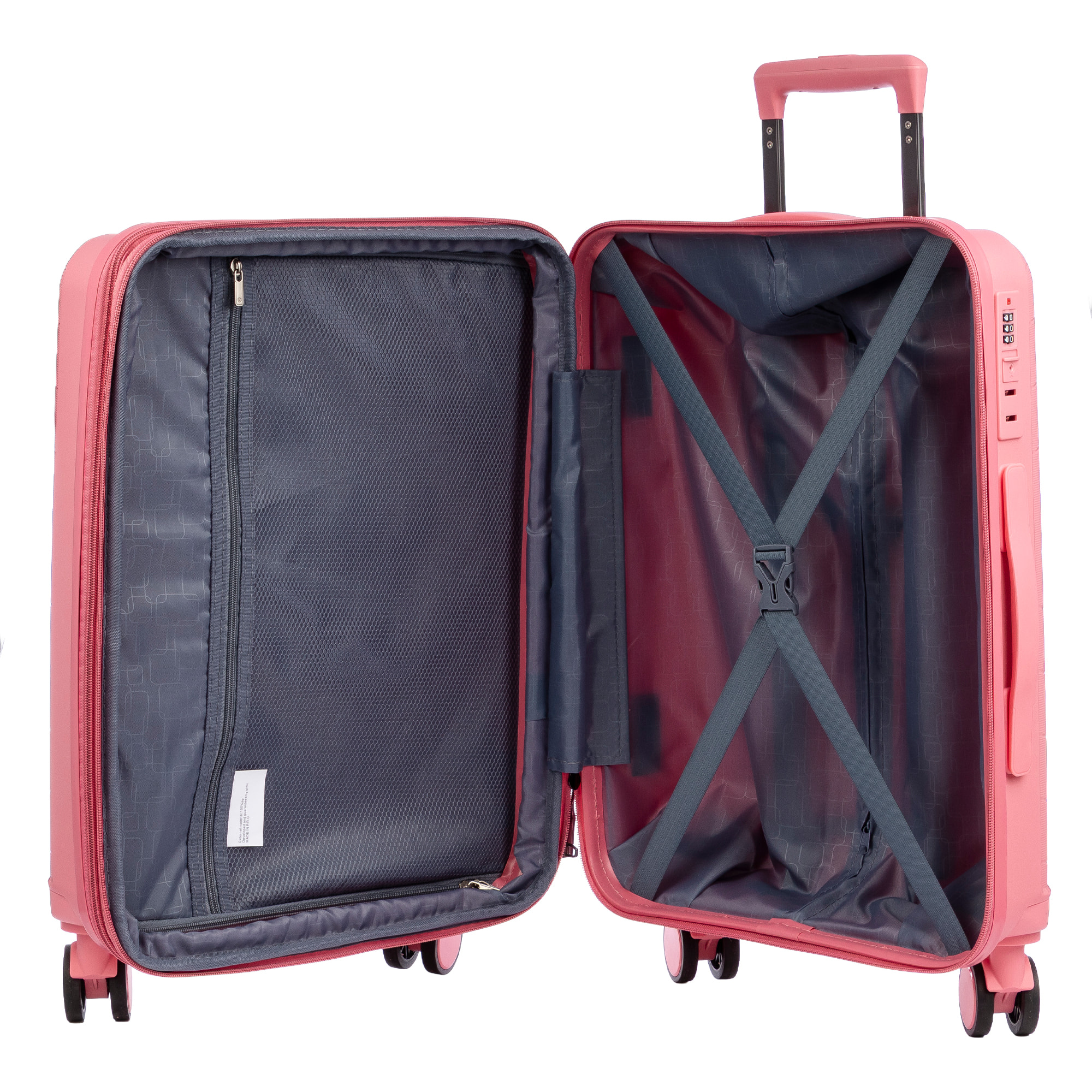 Set di 3 valigie Trolley espandibili, in materiale leggero PP resistente agli urti. Chiusura TSA numerica, 4 ruote doppie girevoli a 360°.