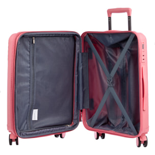 Set di 3 valigie Trolley espandibili, in materiale leggero PP resistente agli urti. Chiusura TSA numerica, 4 ruote doppie girevoli a 360°.