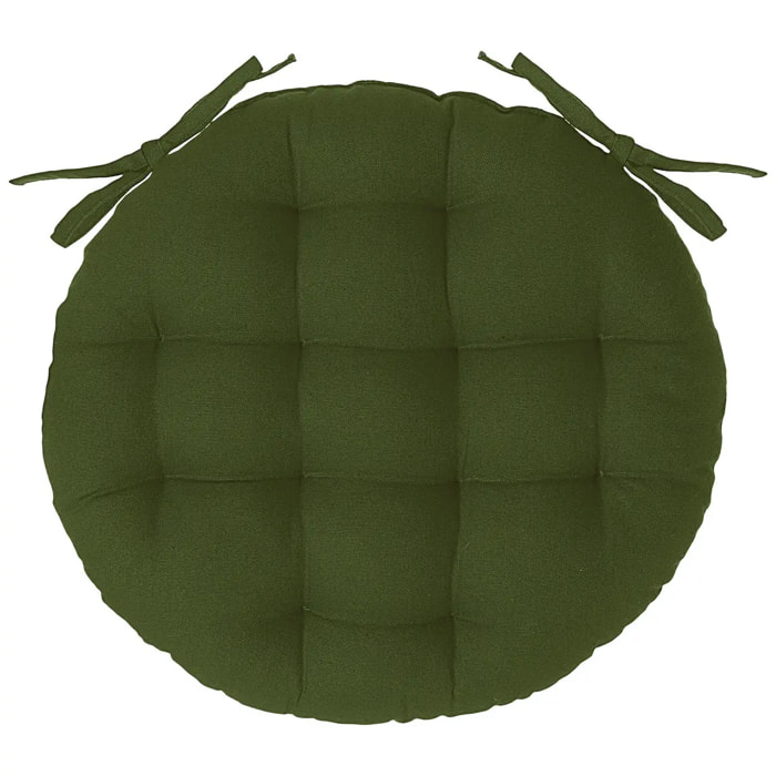 Galette de chaise coton - vert kaki - D38 cm