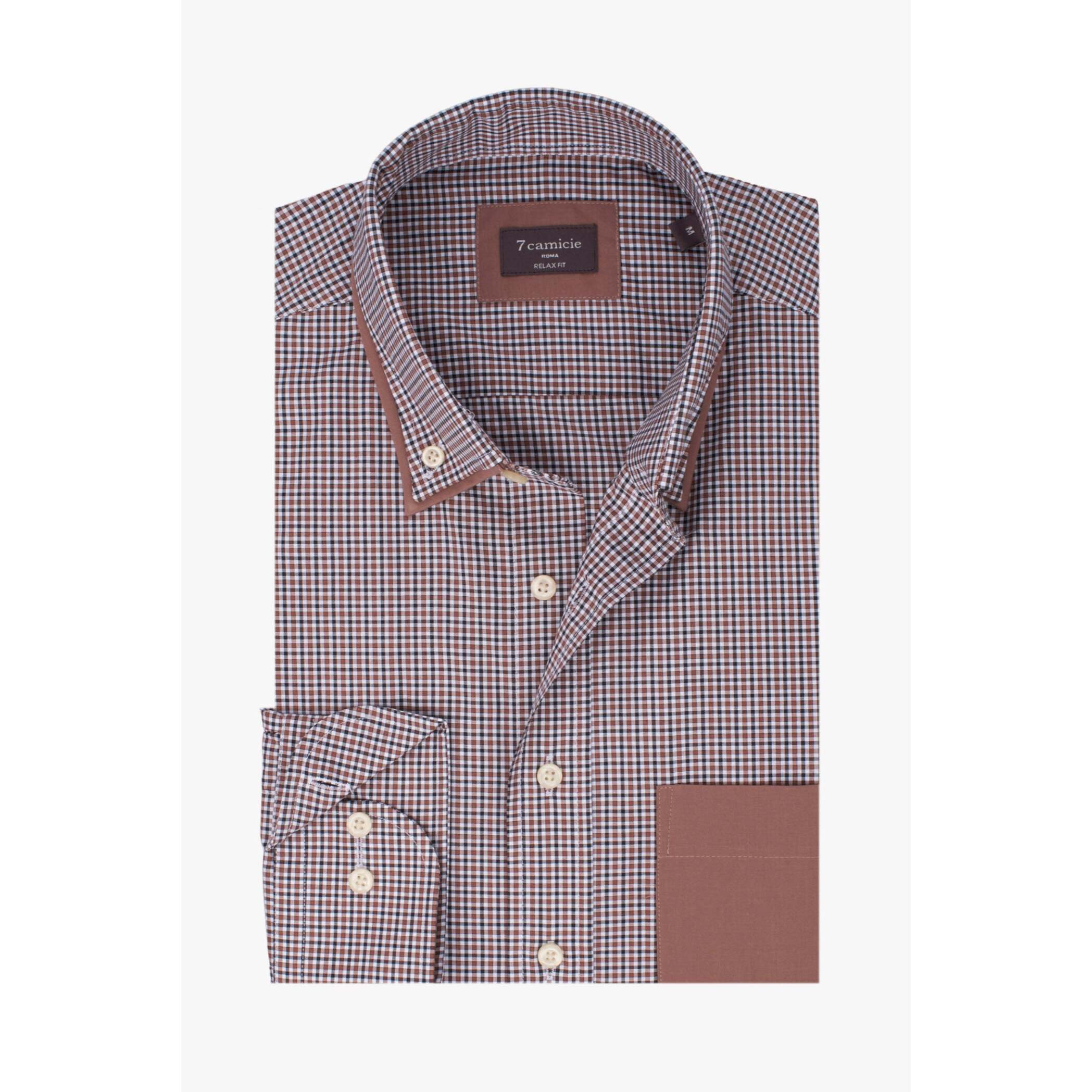 Camicia Uomo 1 Bottone Button Down Popeline Stretch Marrone/Bianco