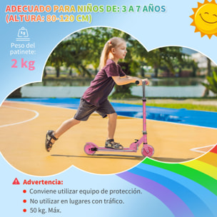 HOMCOM Patinete para Niños de 2 Ruedas, Patinete Infantil Plegable con Música 4 Altura Ajustable 65-78 cm Ruedas con Luces LED para Niños y Niñas de 3-7 Años Carga 50 kg Rosa