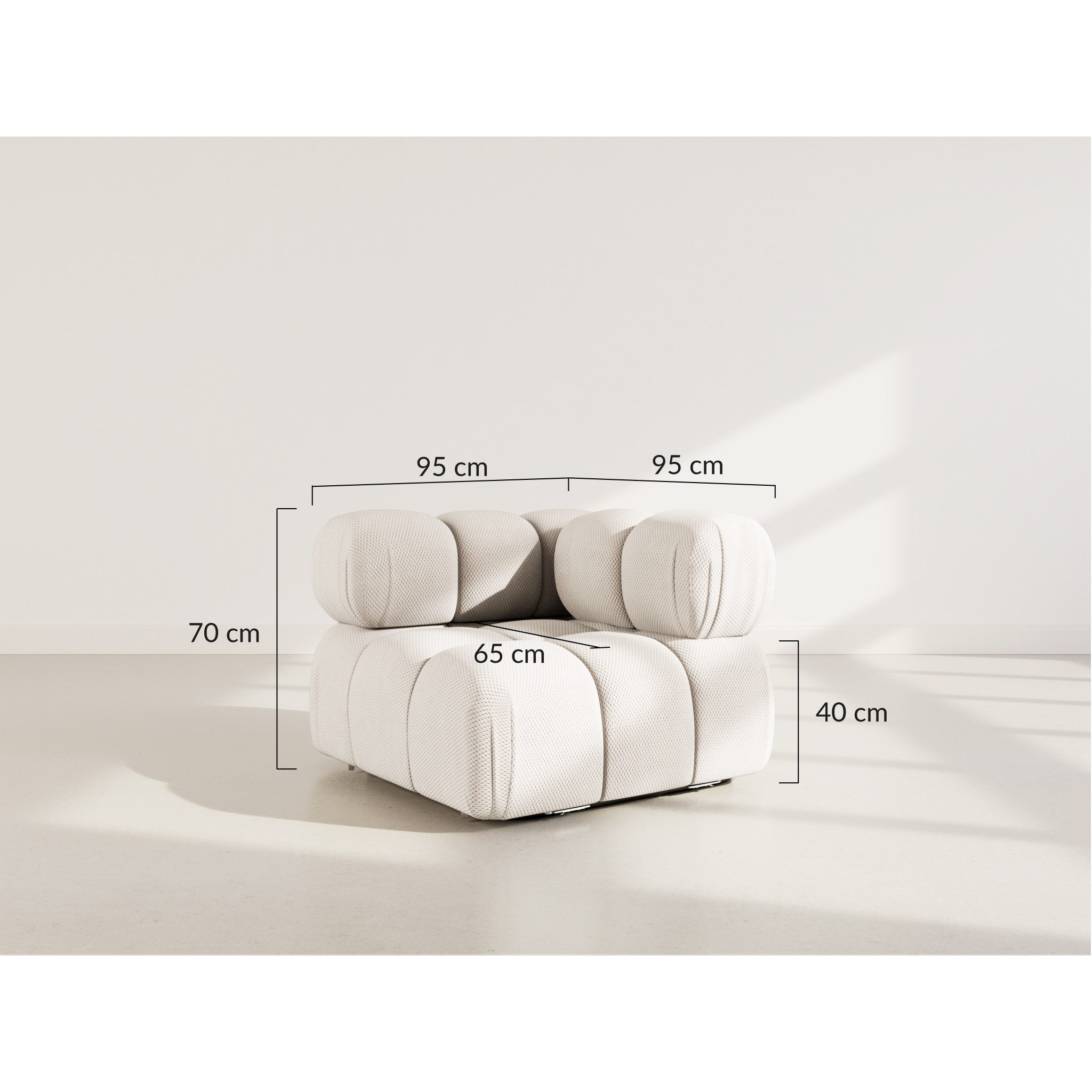 Ruby - module d'assise d'angle droit en velours texturé - Beige