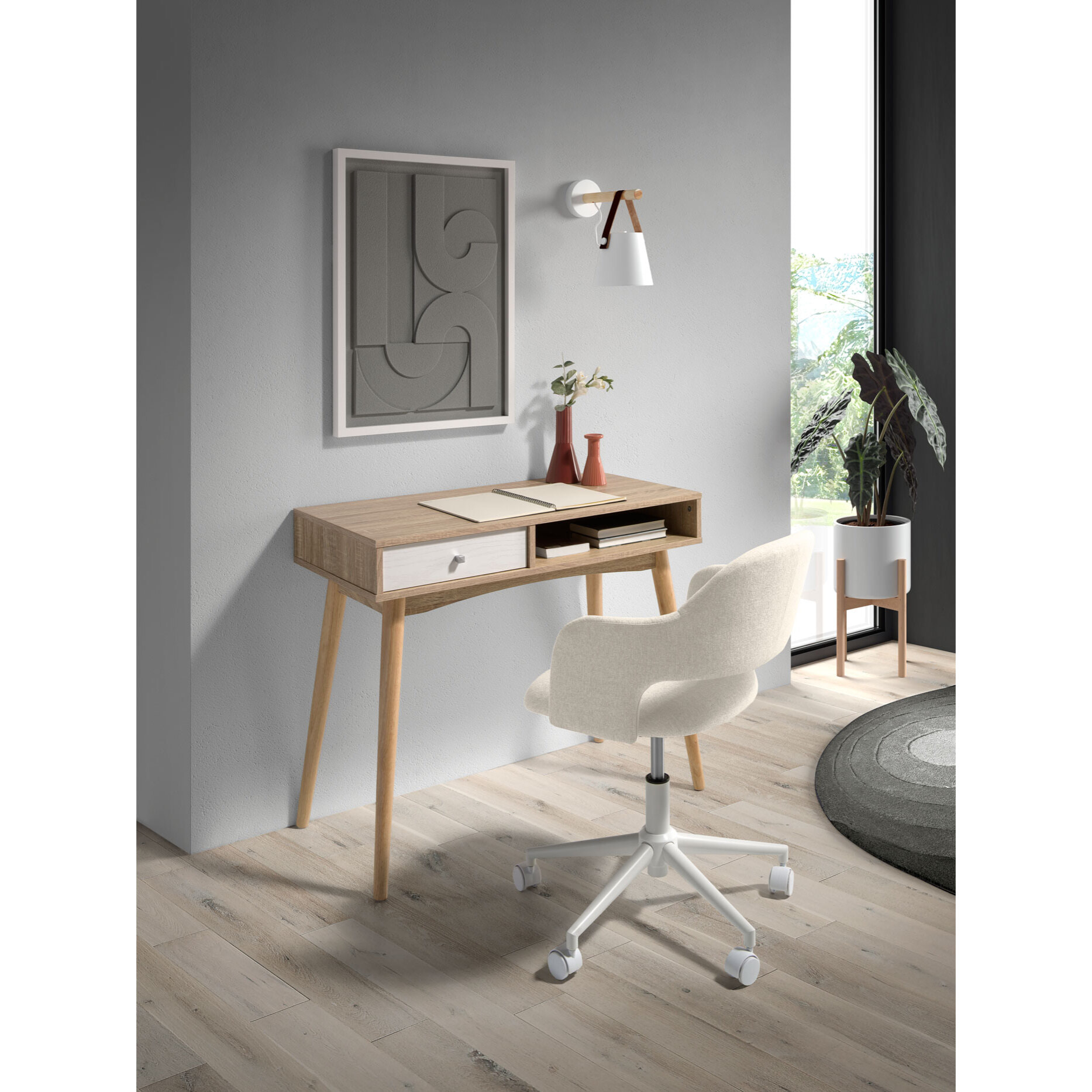 Silla de estudio Mia tela beige 81x58x58 cm