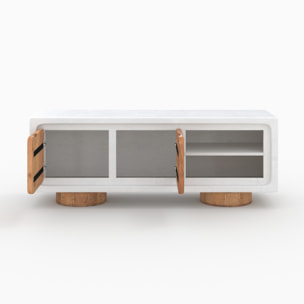 Meuble TV en béton blanc cassé et bois d'acacia 150 cm - Eden