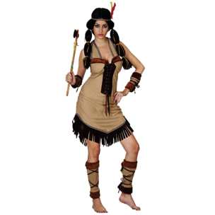 Costume Carnevale Indiana D'America Beige - Nero Donna